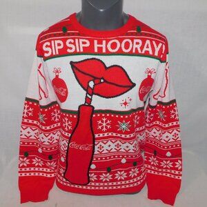 Coca Cola Christmas Sweater Red White SIP SIP HOORAY Fair Isle Knit Unisex M
